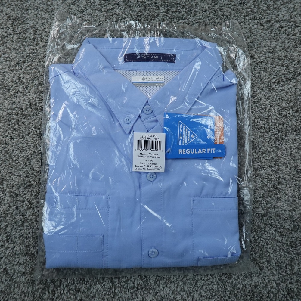 NEW Columbia Shirt Mens XL Blue PFG Tamiami II Short Sleeve Fishing Button Up